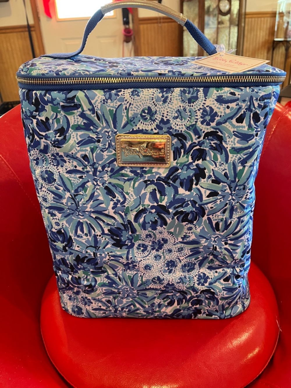 Lilly Pulitzer Blue Floral Wine Carrier